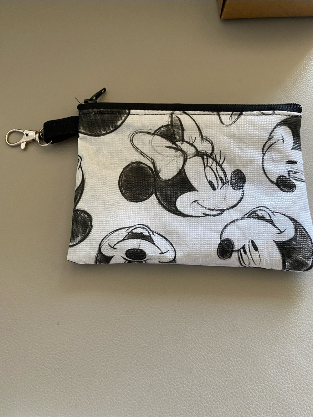 Mickey Mouse Black & White zippered pouch with lobster clasp 6” x 4”